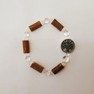 Bracelet Arbre de Vie Cristal de Roche et Bois de Noisetier